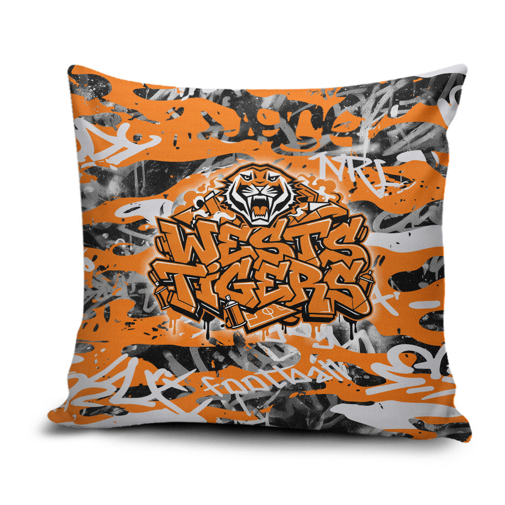 Wests Tigers Rugby Pillow Cover Graffiti Typography Urban Camo Abstract Street Style
