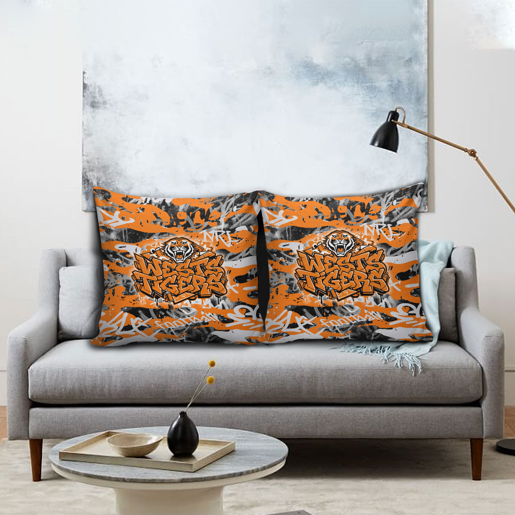 Wests Tigers Rugby Pillow Cover Graffiti Typography Urban Camo Abstract Street Style