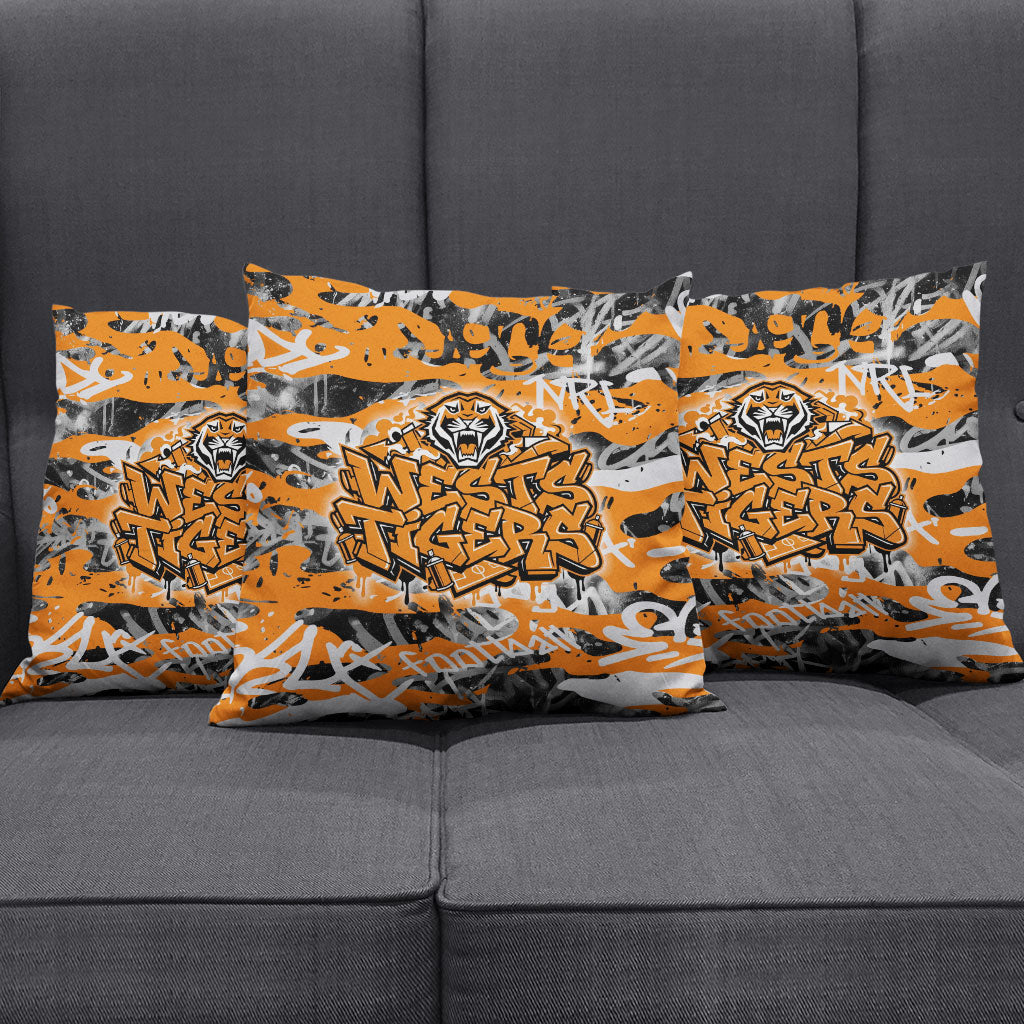 Wests Tigers Rugby Pillow Cover Graffiti Typography Urban Camo Abstract Street Style