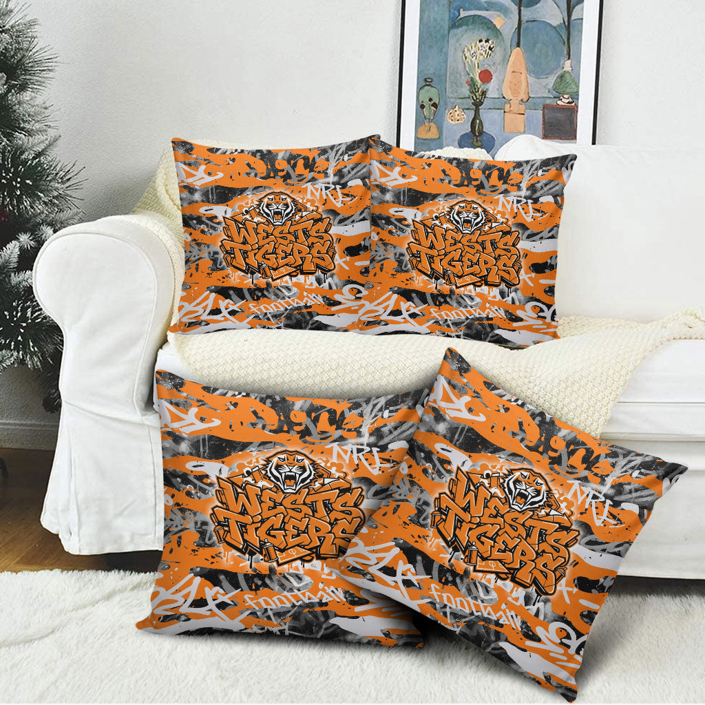 Wests Tigers Rugby Pillow Cover Graffiti Typography Urban Camo Abstract Street Style