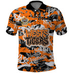 Wests Tigers Rugby Polo Shirt Graffiti Typography Urban Camo Abstract Street Style