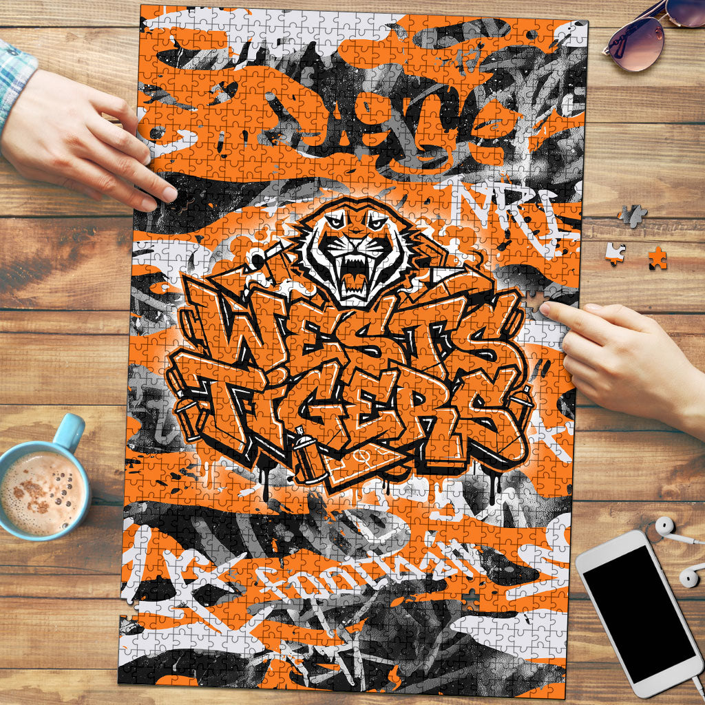 Wests Tigers Rugby Puzzle Graffiti Typography Urban Camo Abstract Street Style