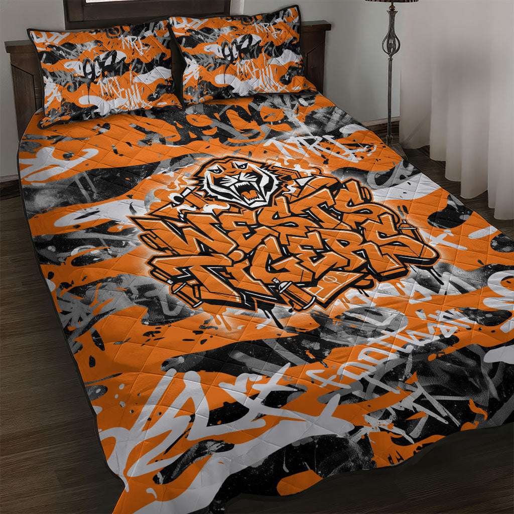 Wests Tigers Rugby Quilt Bed Set Graffiti Typography Urban Camo Abstract Street Style