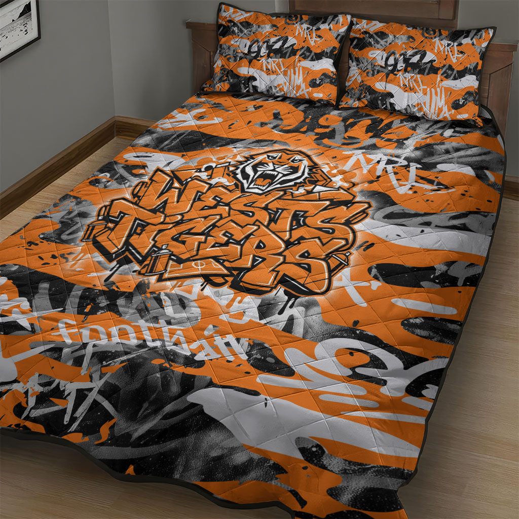 Wests Tigers Rugby Quilt Bed Set Graffiti Typography Urban Camo Abstract Street Style