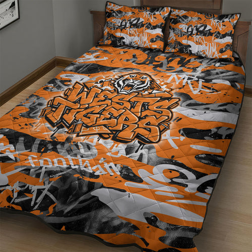 Wests Tigers Rugby Quilt Bed Set Graffiti Typography Urban Camo Abstract Street Style