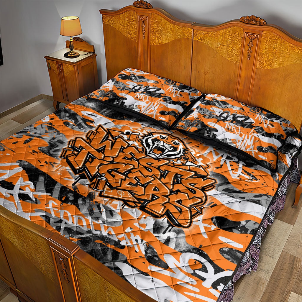 Wests Tigers Rugby Quilt Bed Set Graffiti Typography Urban Camo Abstract Street Style