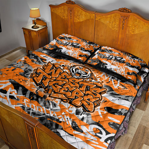 Wests Tigers Rugby Quilt Bed Set Graffiti Typography Urban Camo Abstract Street Style