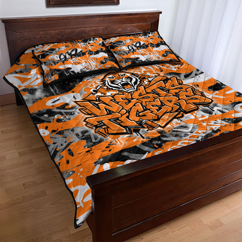 Wests Tigers Rugby Quilt Bed Set Graffiti Typography Urban Camo Abstract Street Style