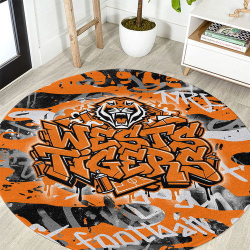 Wests Tigers Rugby Round Carpet Graffiti Typography Urban Camo Abstract Street Style
