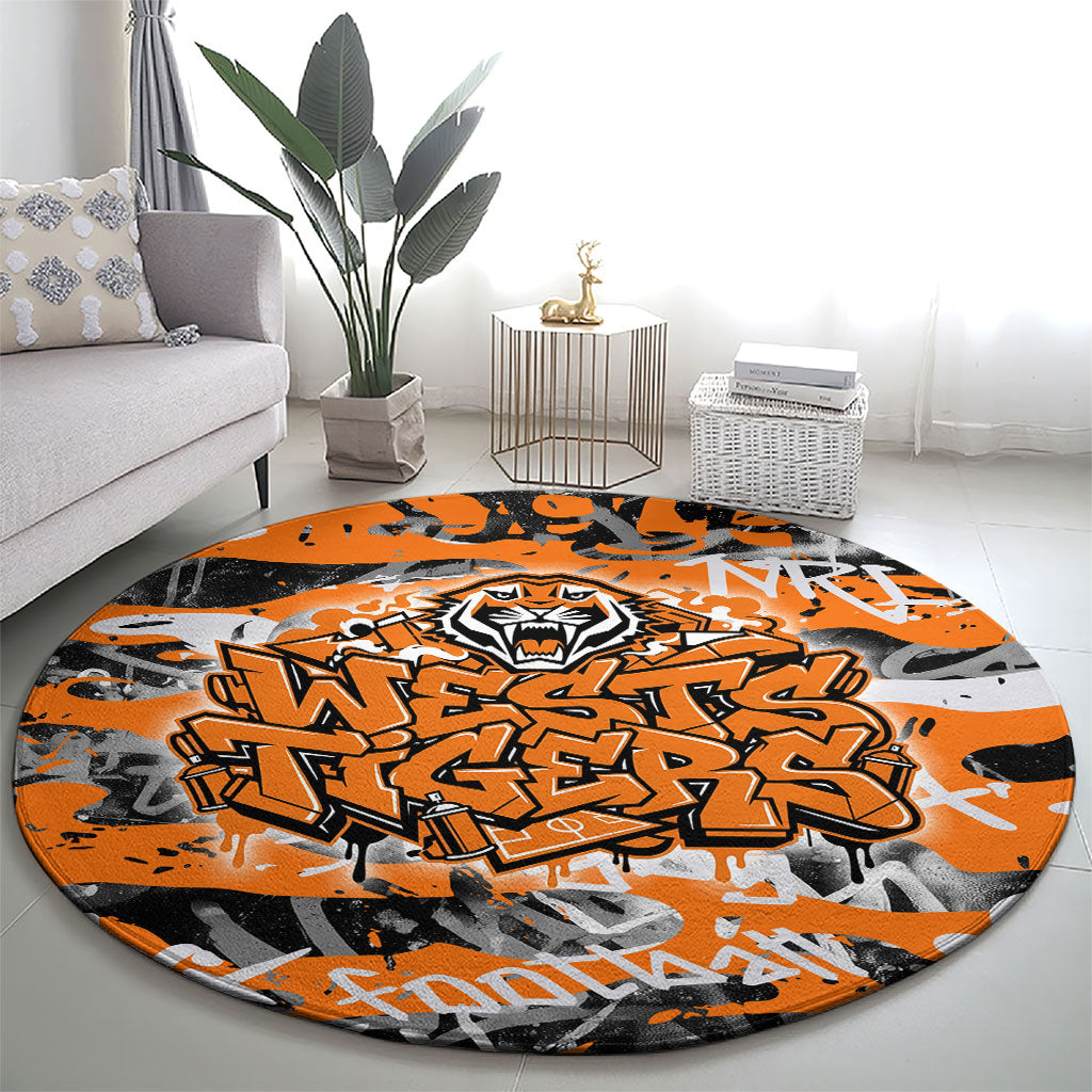 Wests Tigers Rugby Round Carpet Graffiti Typography Urban Camo Abstract Street Style