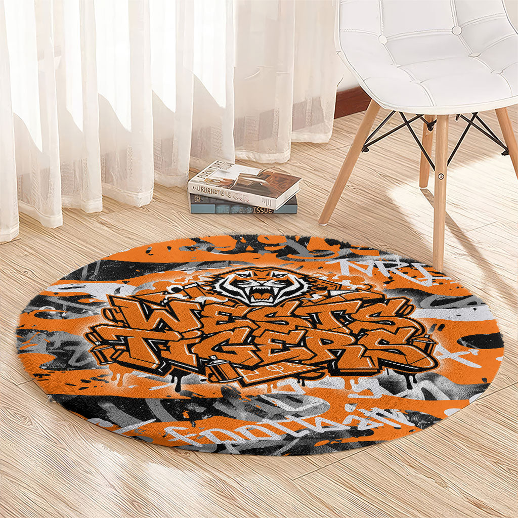 Wests Tigers Rugby Round Carpet Graffiti Typography Urban Camo Abstract Street Style