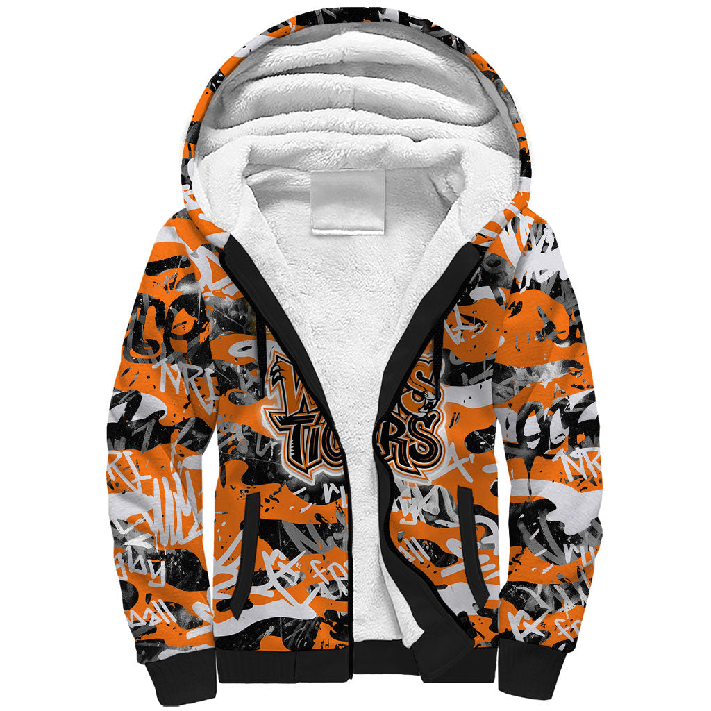 Wests Tigers Rugby Sherpa Hoodie Graffiti Typography Urban Camo Abstract Street Style