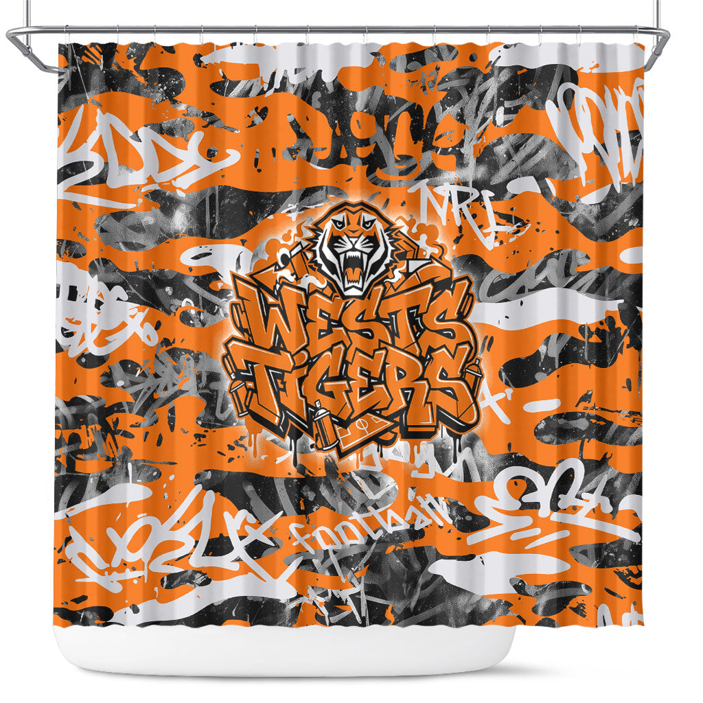 Wests Tigers Rugby Shower Curtain Graffiti Typography Urban Camo Abstract Street Style