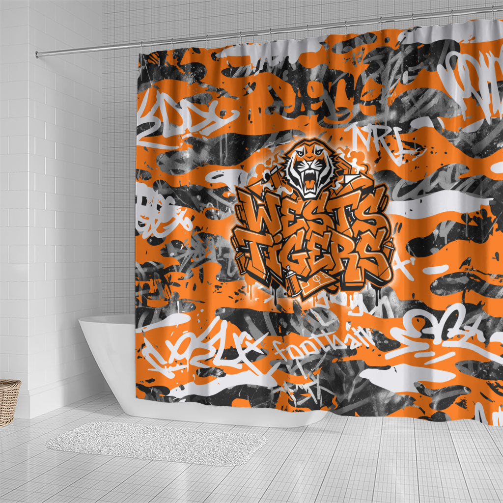 Wests Tigers Rugby Shower Curtain Graffiti Typography Urban Camo Abstract Street Style