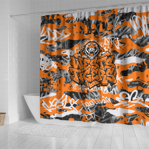 Wests Tigers Rugby Shower Curtain Graffiti Typography Urban Camo Abstract Street Style