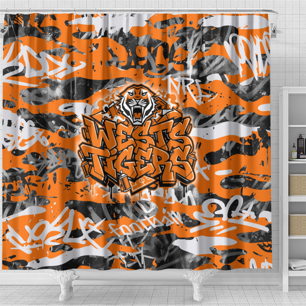 Wests Tigers Rugby Shower Curtain Graffiti Typography Urban Camo Abstract Street Style