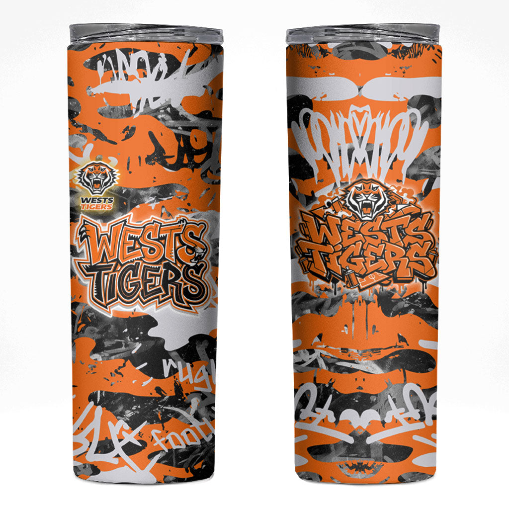 Wests Tigers Rugby Skinny Tumbler Graffiti Typography Urban Camo Abstract Street Style