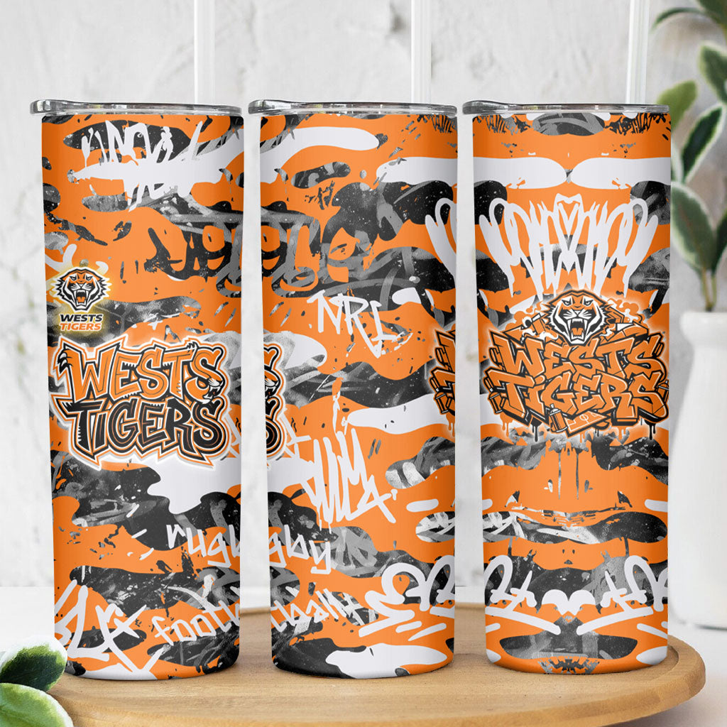 Wests Tigers Rugby Skinny Tumbler Graffiti Typography Urban Camo Abstract Street Style
