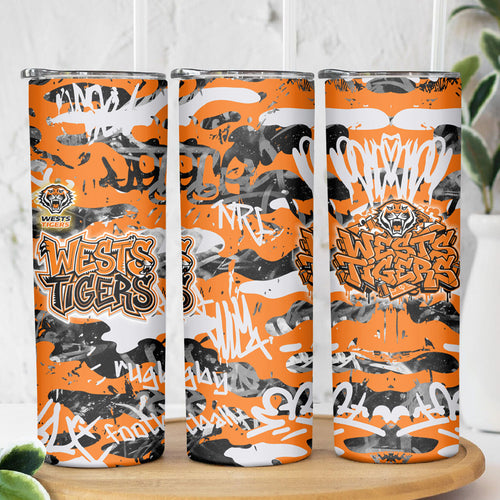 Wests Tigers Rugby Skinny Tumbler Graffiti Typography Urban Camo Abstract Street Style