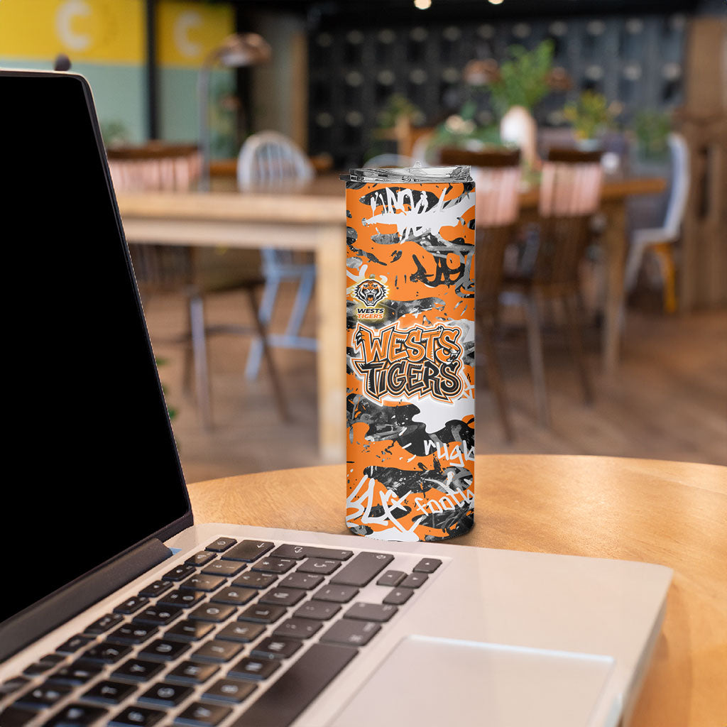 Wests Tigers Rugby Skinny Tumbler Graffiti Typography Urban Camo Abstract Street Style