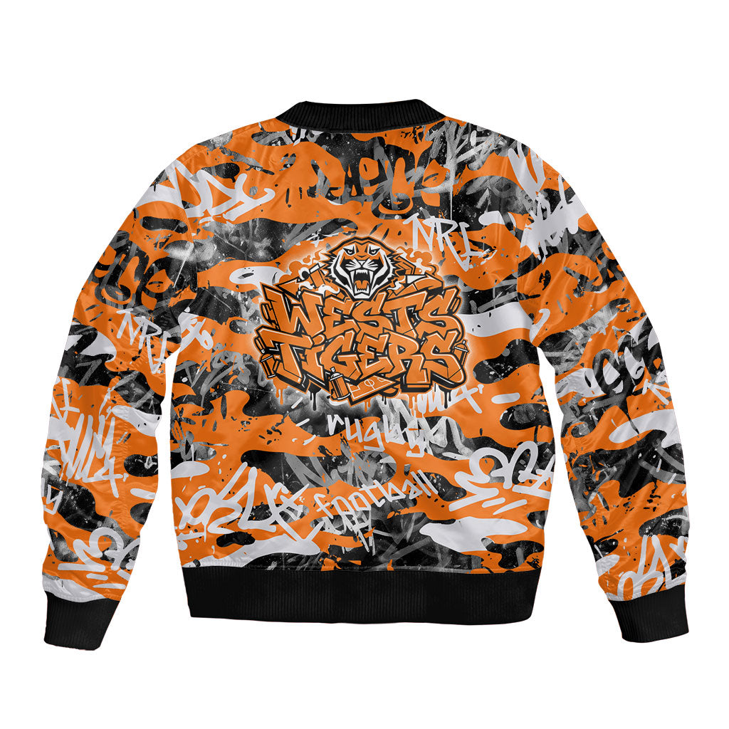 Wests Tigers Rugby Sleeve Zip Bomber Jacket Graffiti Typography Urban Camo Abstract Street Style
