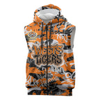 Wests Tigers Rugby Sleeveless Zip Hoodie Graffiti Typography Urban Camo Abstract Street Style