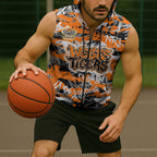 Wests Tigers Rugby Sleeveless Zip Hoodie Graffiti Typography Urban Camo Abstract Street Style