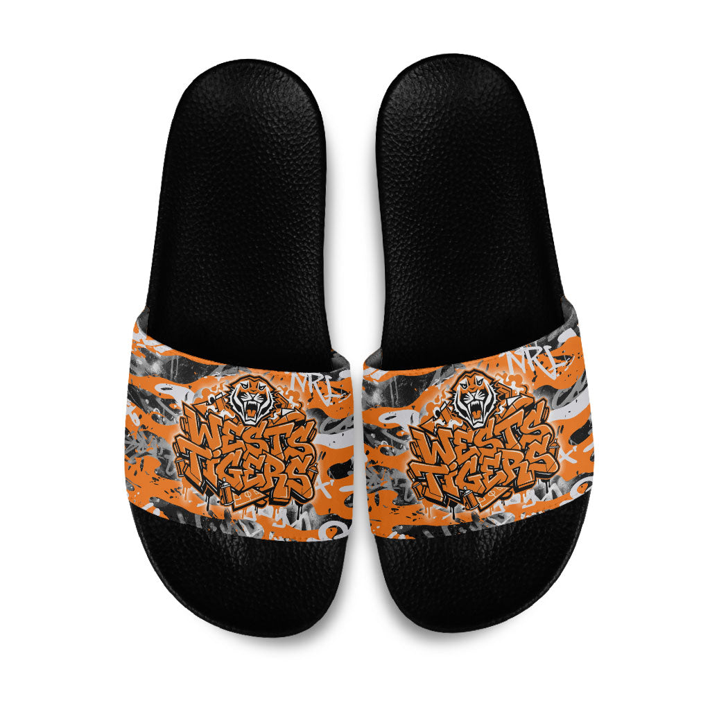 Wests Tigers Rugby Slide Sandals Graffiti Typography Urban Camo Abstract Street Style