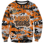 Wests Tigers Rugby Sweatshirt Graffiti Typography Urban Camo Abstract Street Style