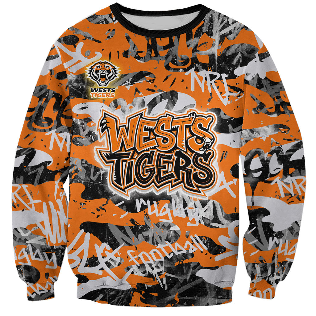 Wests Tigers Rugby Sweatshirt Graffiti Typography Urban Camo Abstract Street Style