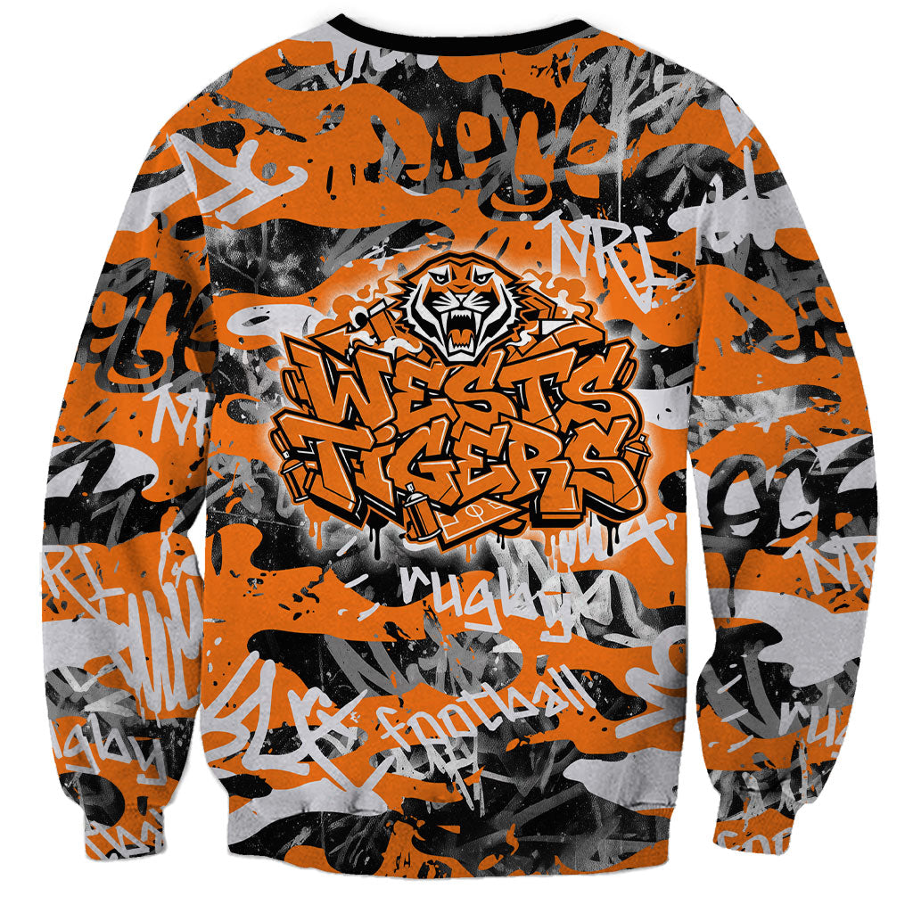Wests Tigers Rugby Sweatshirt Graffiti Typography Urban Camo Abstract Street Style