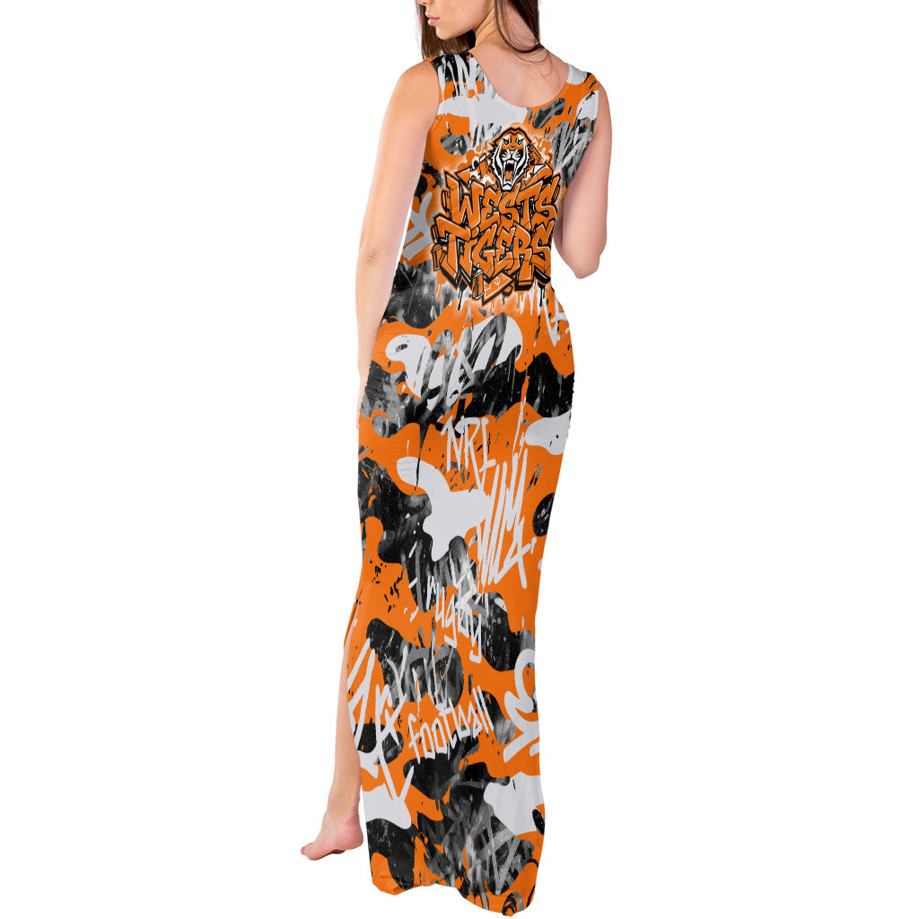 Wests Tigers Rugby Tank Maxi Dress Graffiti Typography Urban Camo Abstract Street Style