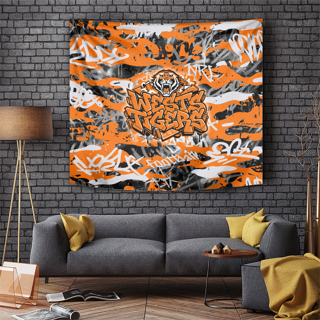 Wests Tigers Rugby Tapestry Graffiti Typography Urban Camo Abstract Street Style