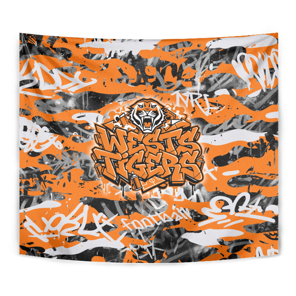 Wests Tigers Rugby Tapestry Graffiti Typography Urban Camo Abstract Street Style