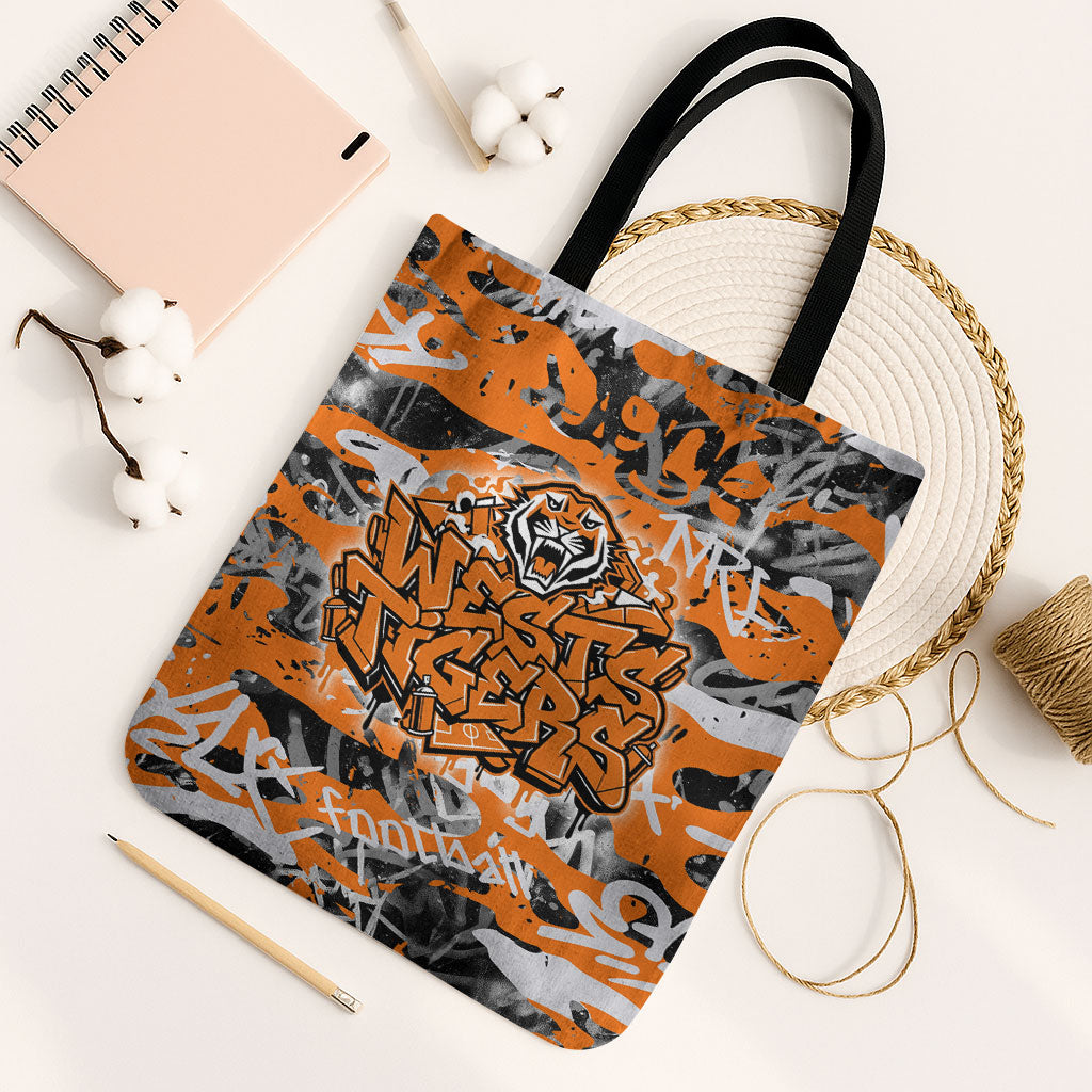 Wests Tigers Rugby Tote Bag Graffiti Typography Urban Camo Abstract Street Style