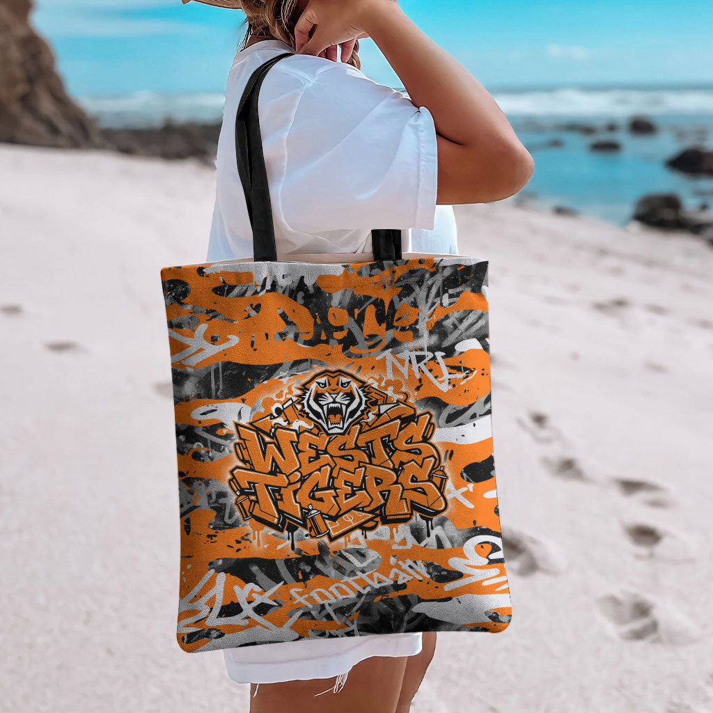 Wests Tigers Rugby Tote Bag Graffiti Typography Urban Camo Abstract Street Style