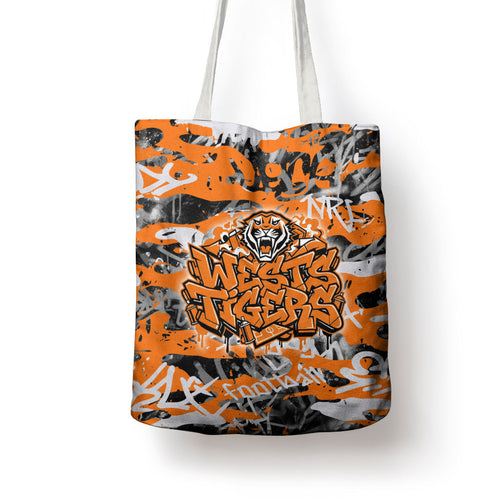 Wests Tigers Rugby Tote Bag Graffiti Typography Urban Camo Abstract Street Style