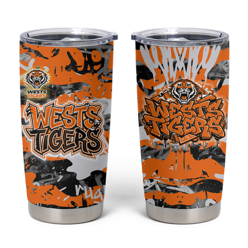 Wests Tigers Rugby Tumbler Cup Graffiti Typography Urban Camo Abstract Street Style