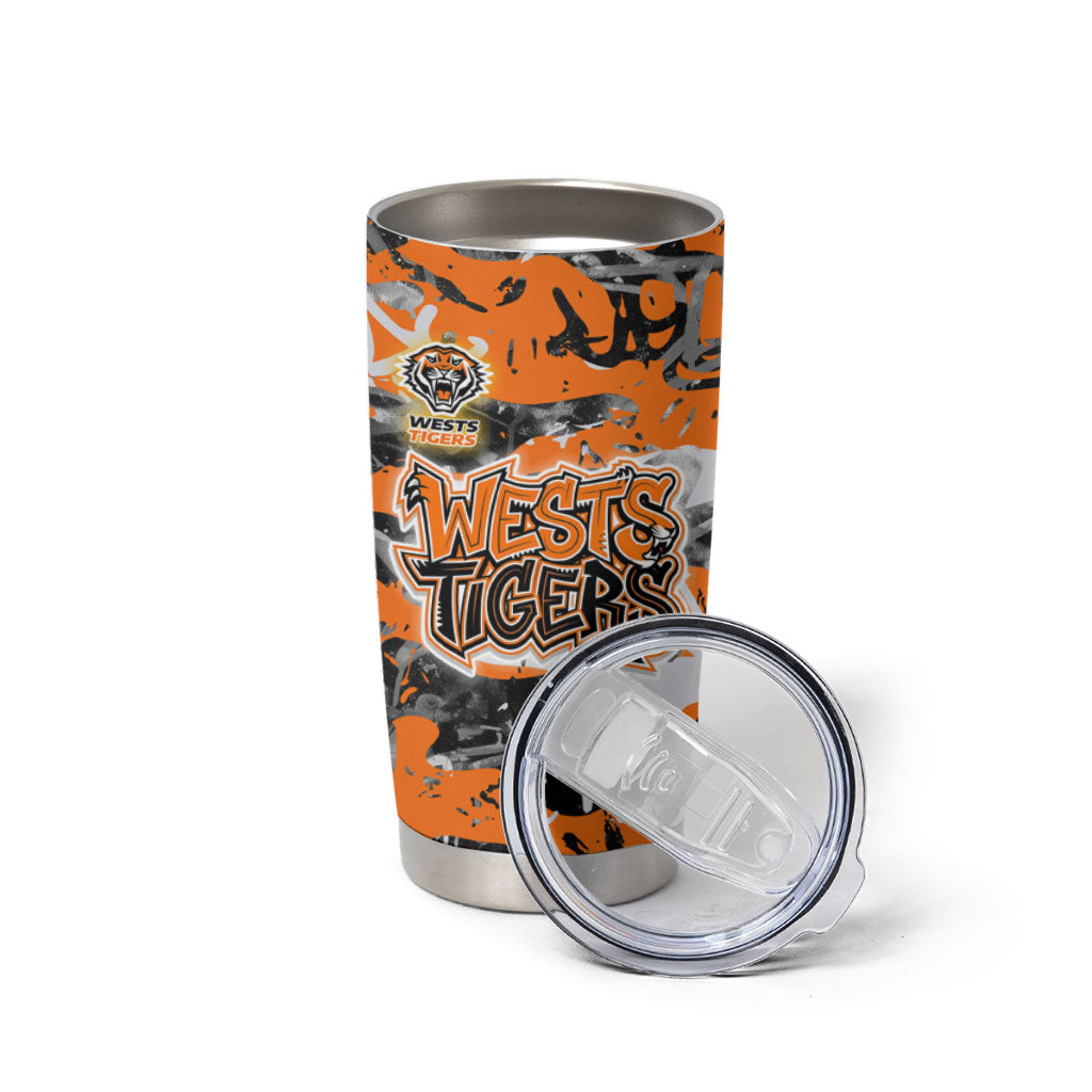 Wests Tigers Rugby Tumbler Cup Graffiti Typography Urban Camo Abstract Street Style