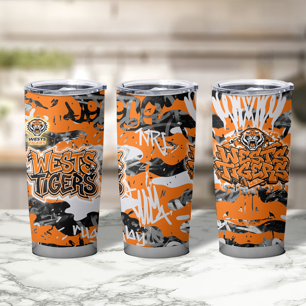 Wests Tigers Rugby Tumbler Cup Graffiti Typography Urban Camo Abstract Street Style
