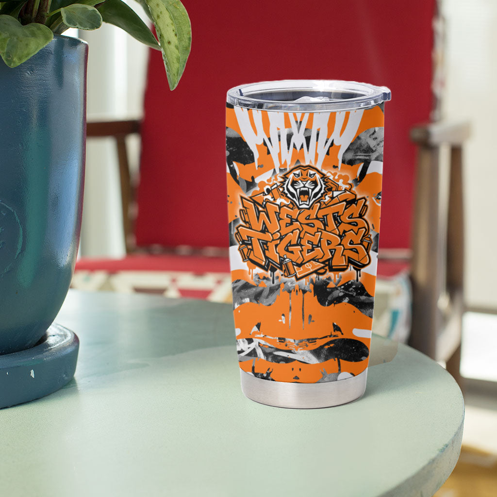 Wests Tigers Rugby Tumbler Cup Graffiti Typography Urban Camo Abstract Street Style