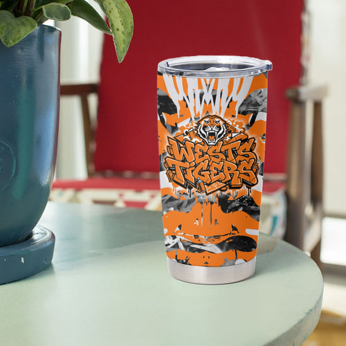 Wests Tigers Rugby Tumbler Cup Graffiti Typography Urban Camo Abstract Street Style