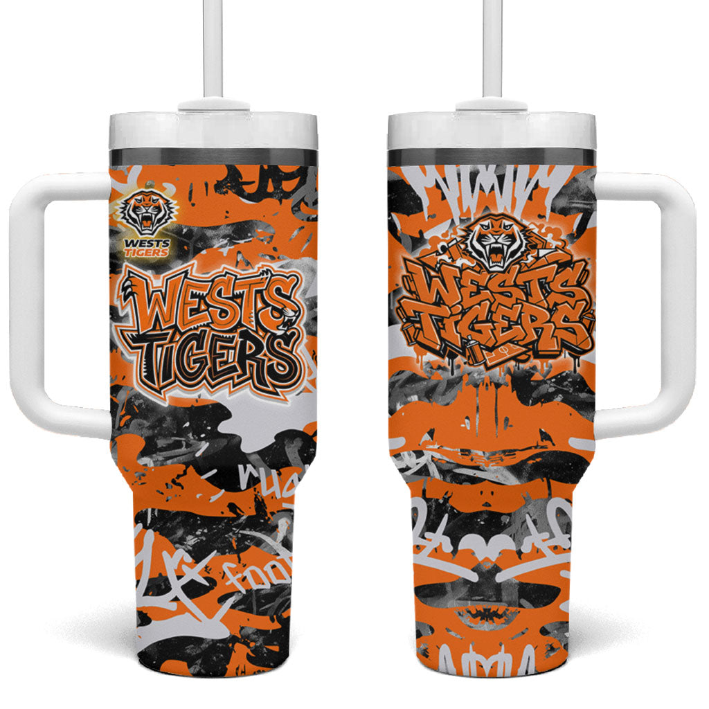Wests Tigers Rugby Tumbler With Handle Graffiti Typography Urban Camo Abstract Street Style