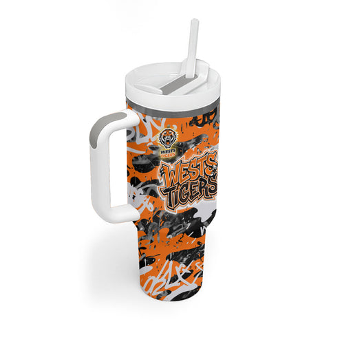 Wests Tigers Rugby Tumbler With Handle Graffiti Typography Urban Camo Abstract Street Style