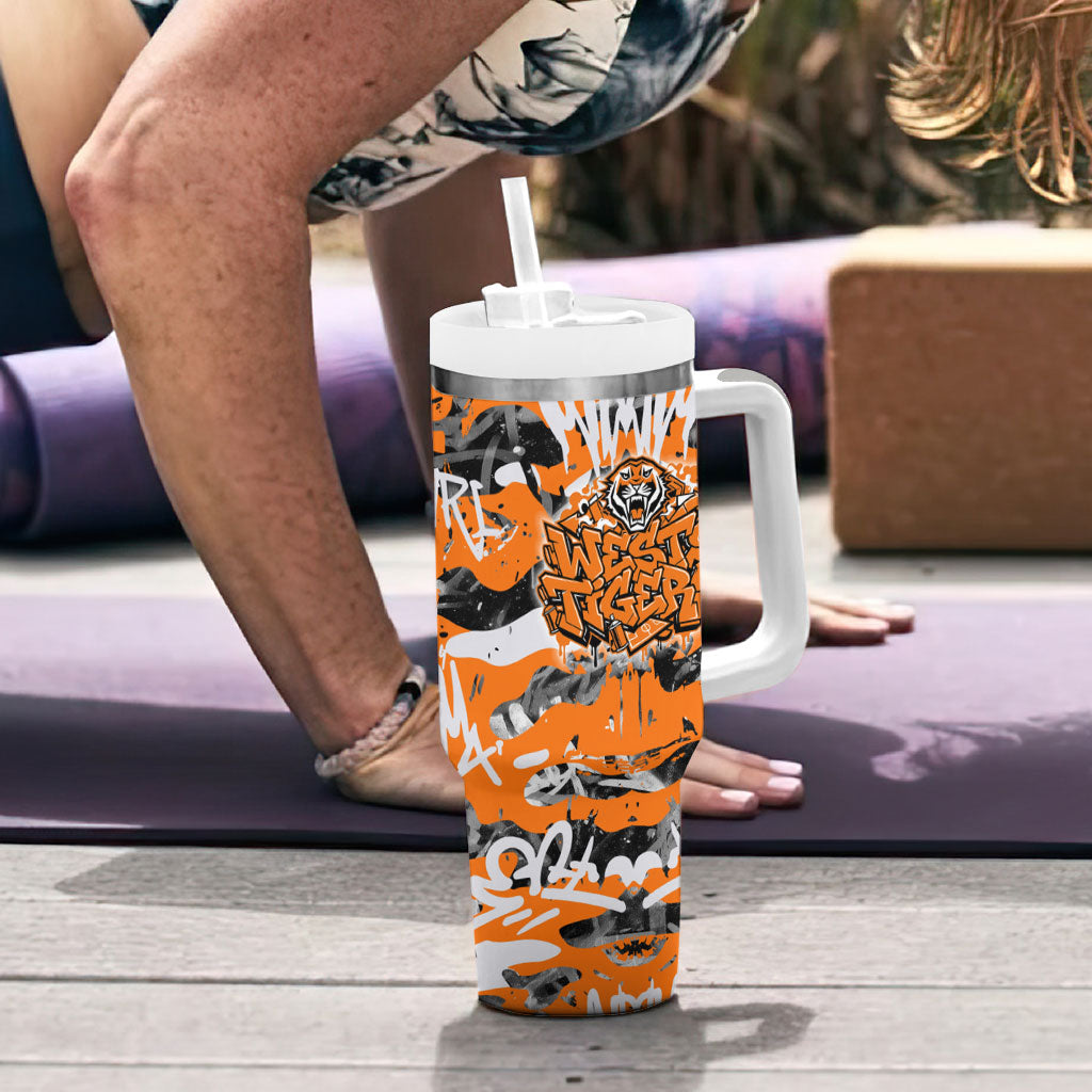 Wests Tigers Rugby Tumbler With Handle Graffiti Typography Urban Camo Abstract Street Style