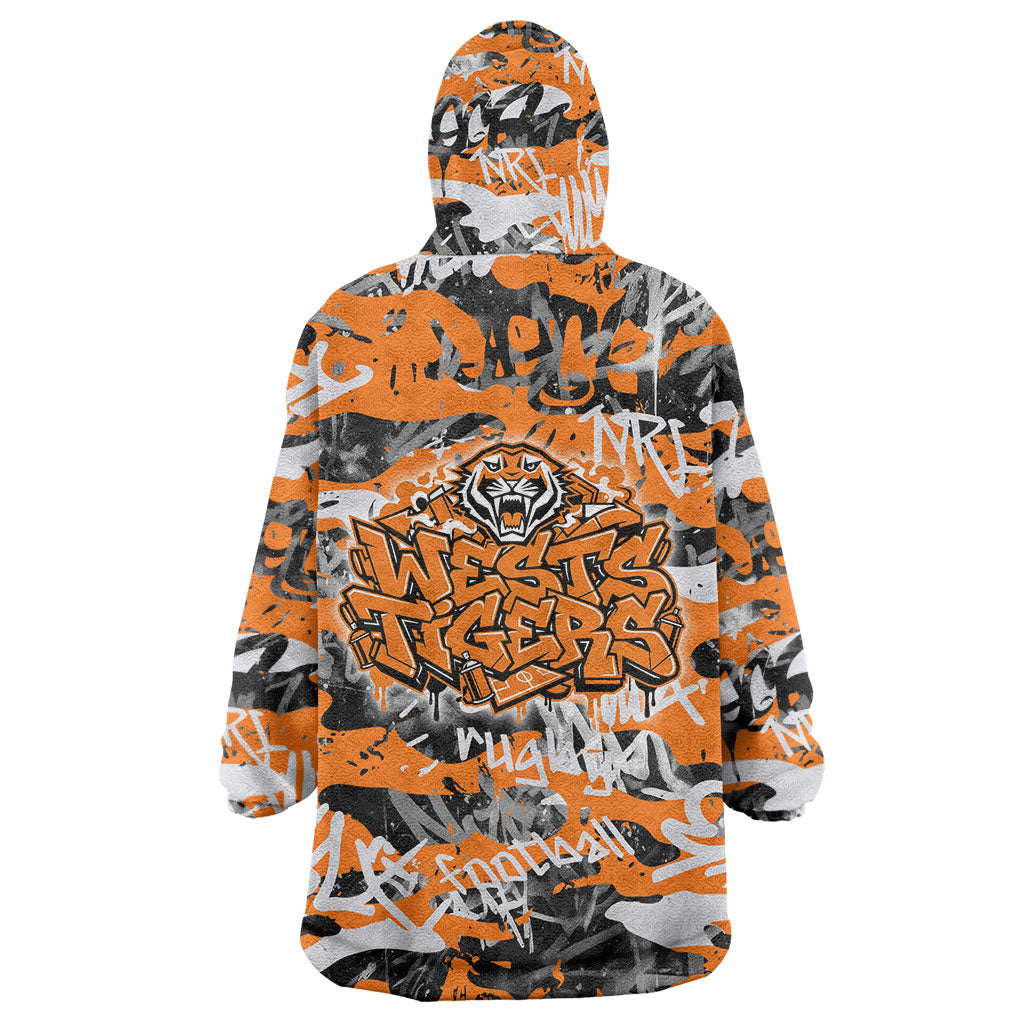 Wests Tigers Rugby Wearable Blanket Hoodie Graffiti Typography Urban Camo Abstract Street Style