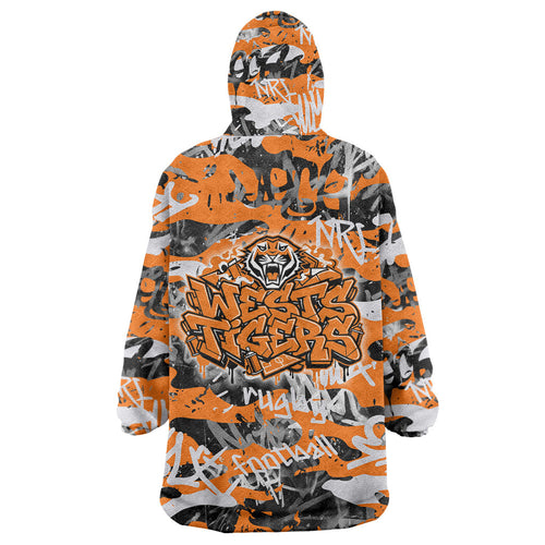 Wests Tigers Rugby Wearable Blanket Hoodie Graffiti Typography Urban Camo Abstract Street Style