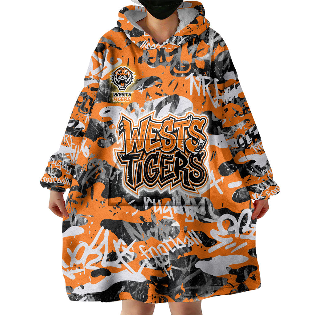 Wests Tigers Rugby Wearable Blanket Hoodie Graffiti Typography Urban Camo Abstract Street Style