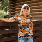 Wests Tigers Rugby Women Polo Shirt Graffiti Typography Urban Camo Abstract Street Style