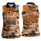 Wests Tigers Rugby Women Sleeveless Polo Shirt Graffiti Typography Urban Camo Abstract Street Style